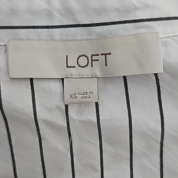 Ann Taylor Loft Striped Cotton Blend Side Wrap Blouse | NWT | XS | White Black - Picture 5 of 7